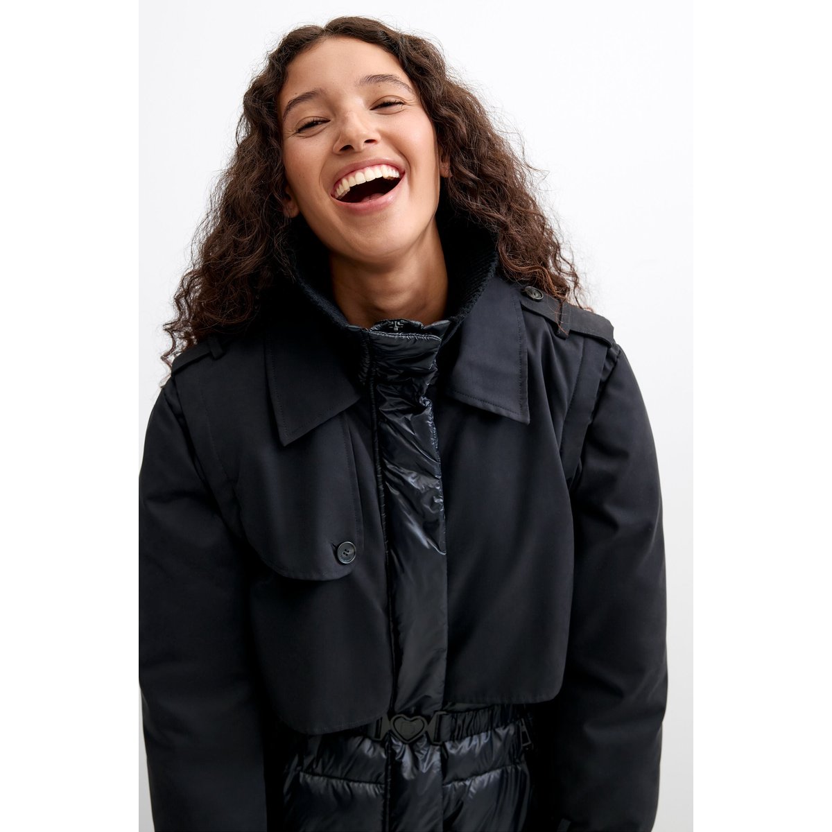 Manteau long matelassé noir, DESIGUAL