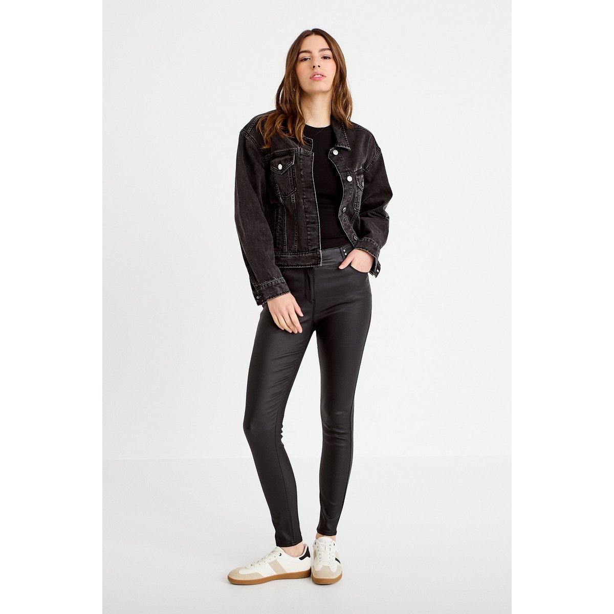Pantalon skinny enduit denim noir enduit, CACHE CACHE