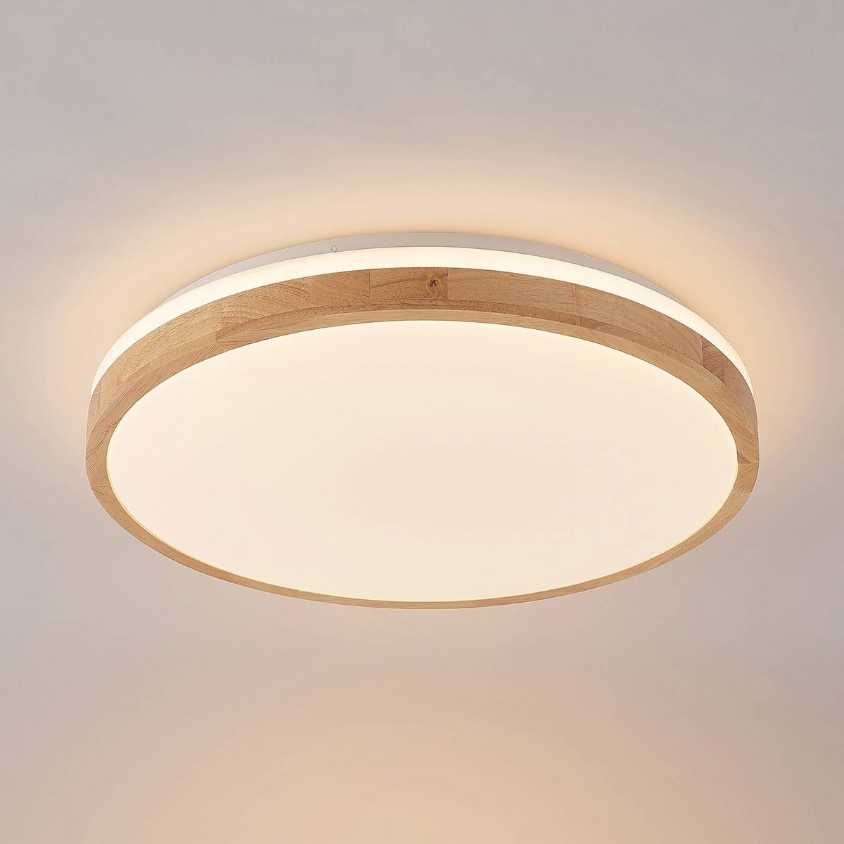 Plafonnier en bois moderneLED, Emiva bois clair, blanc, LINDBY