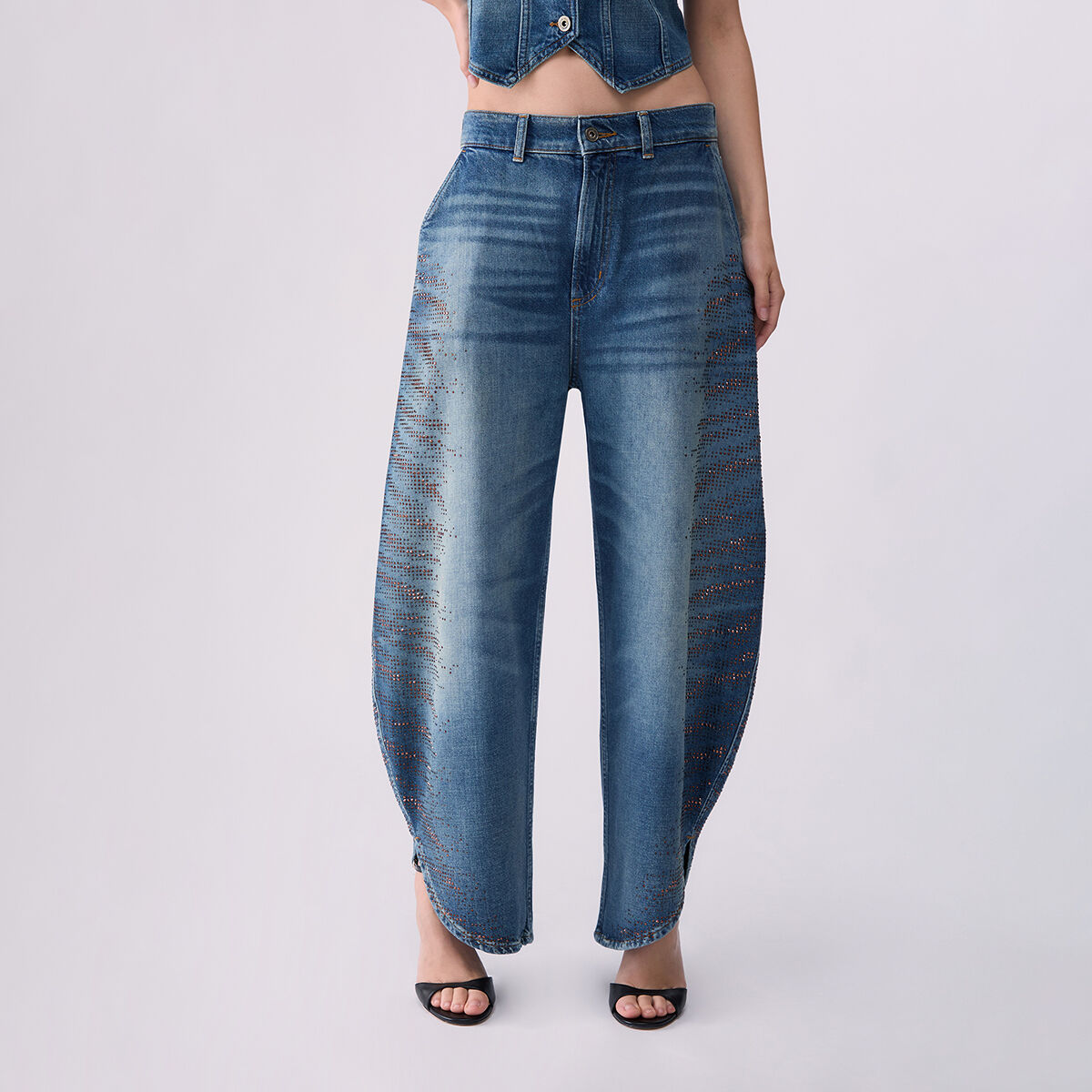 Jean balloon avec micro-strass denim bleu, LIU JO