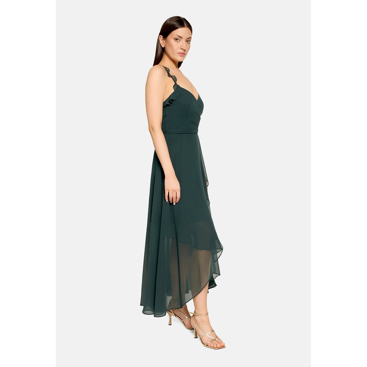 Robe de soirée à volant dusty slate, VERA MONT