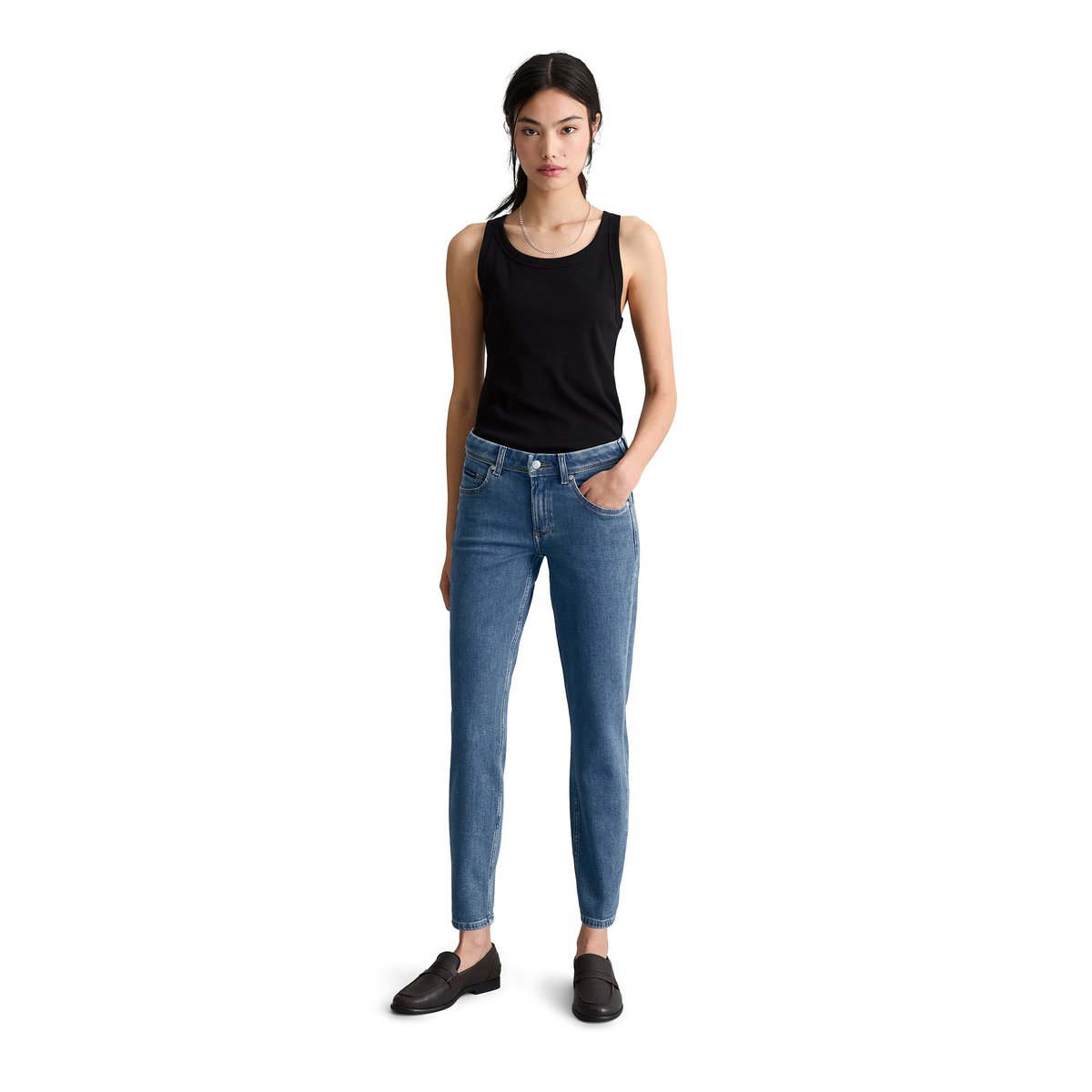 Jeans modèle Alva slim en mélange de coton organique et de lyocell bleu moyen, MARC O’POLO DENIM
