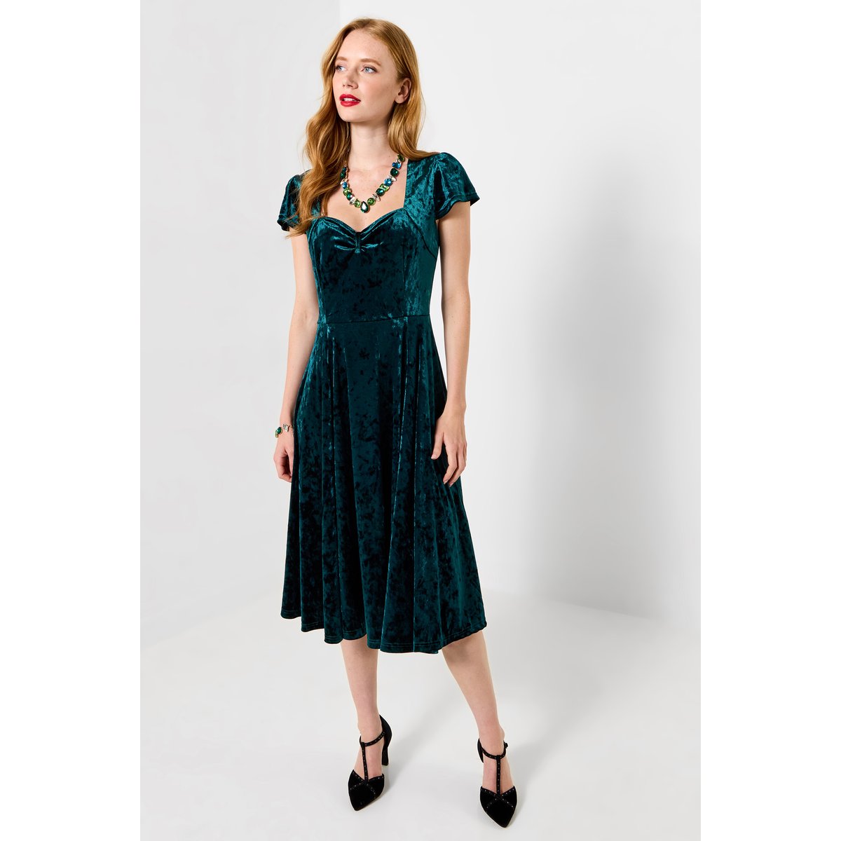 Robe Vintage en Velours Loretta vert, JOE BROWNS