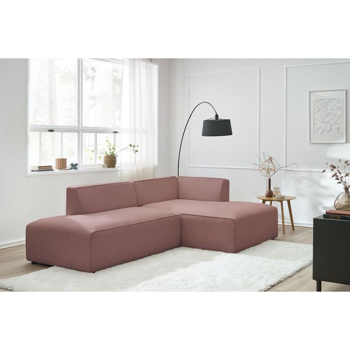 Canapé modulable 4 places en tissu chiné, MEGEVE rose, BOBOCHIC