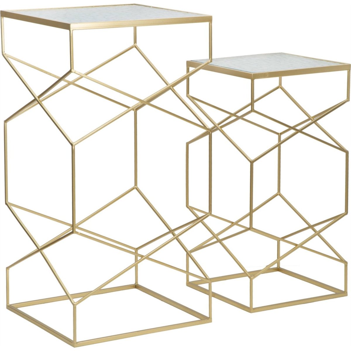 Duo de tables hautes en fer et verre GLAM doré et verre transparent, RECOLLECTION