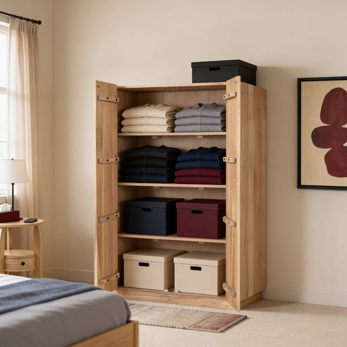 Armoire en bois d'acacia IDRISSA bois clair, MADE IN MEUBLES