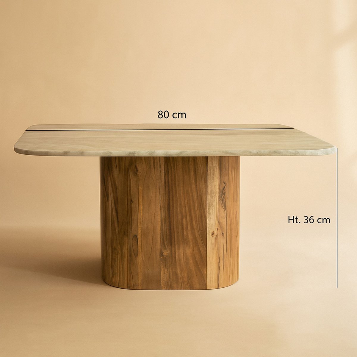 Table basse en marbre et pied en bois d'acacia, BERGEN gris, NOW'S HOME