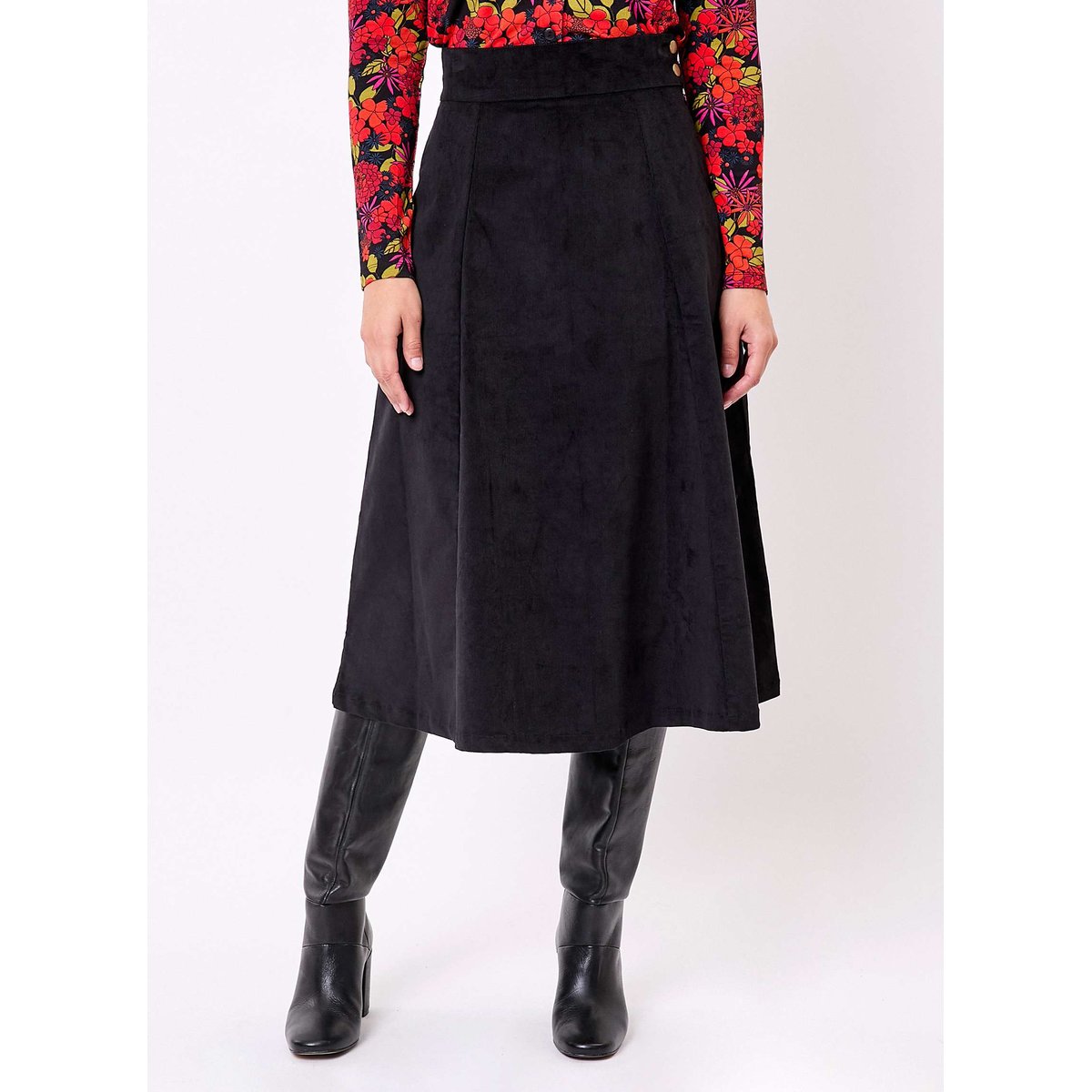 Jupe midi évasée velours bio KIMEE noir velours, PRINCESSE NOMADE