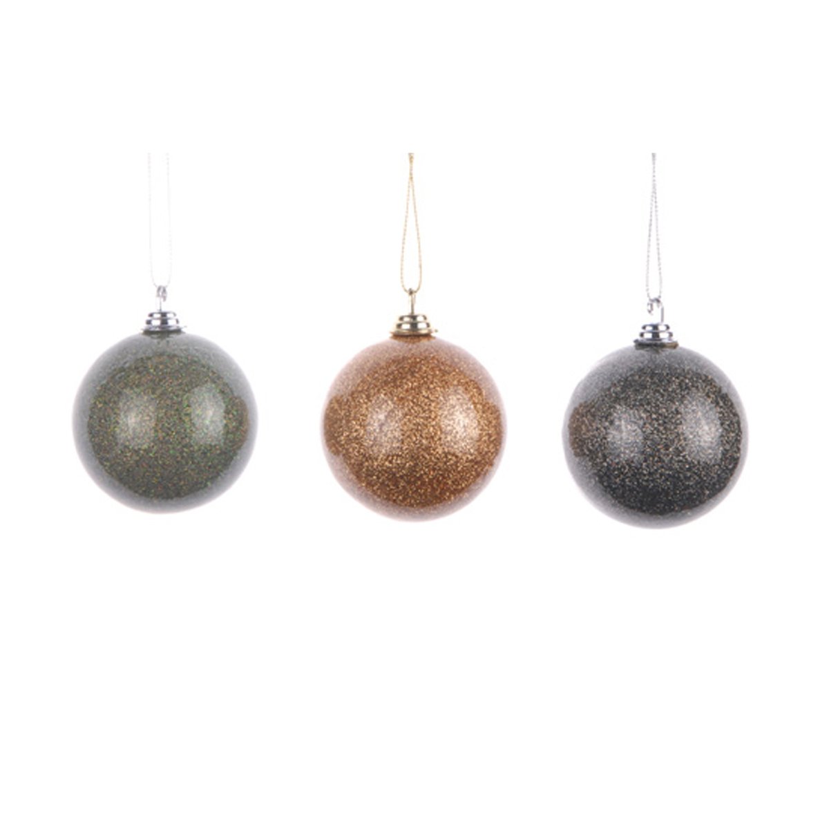 Trois Boules de Noël Palace Pailletées gris, EDEN