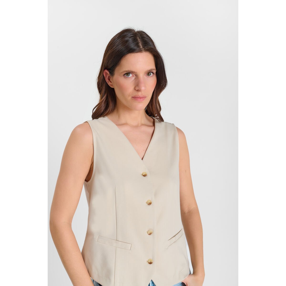Gilet sans manches CARLITA beige, LE TEMPS DES CERISES