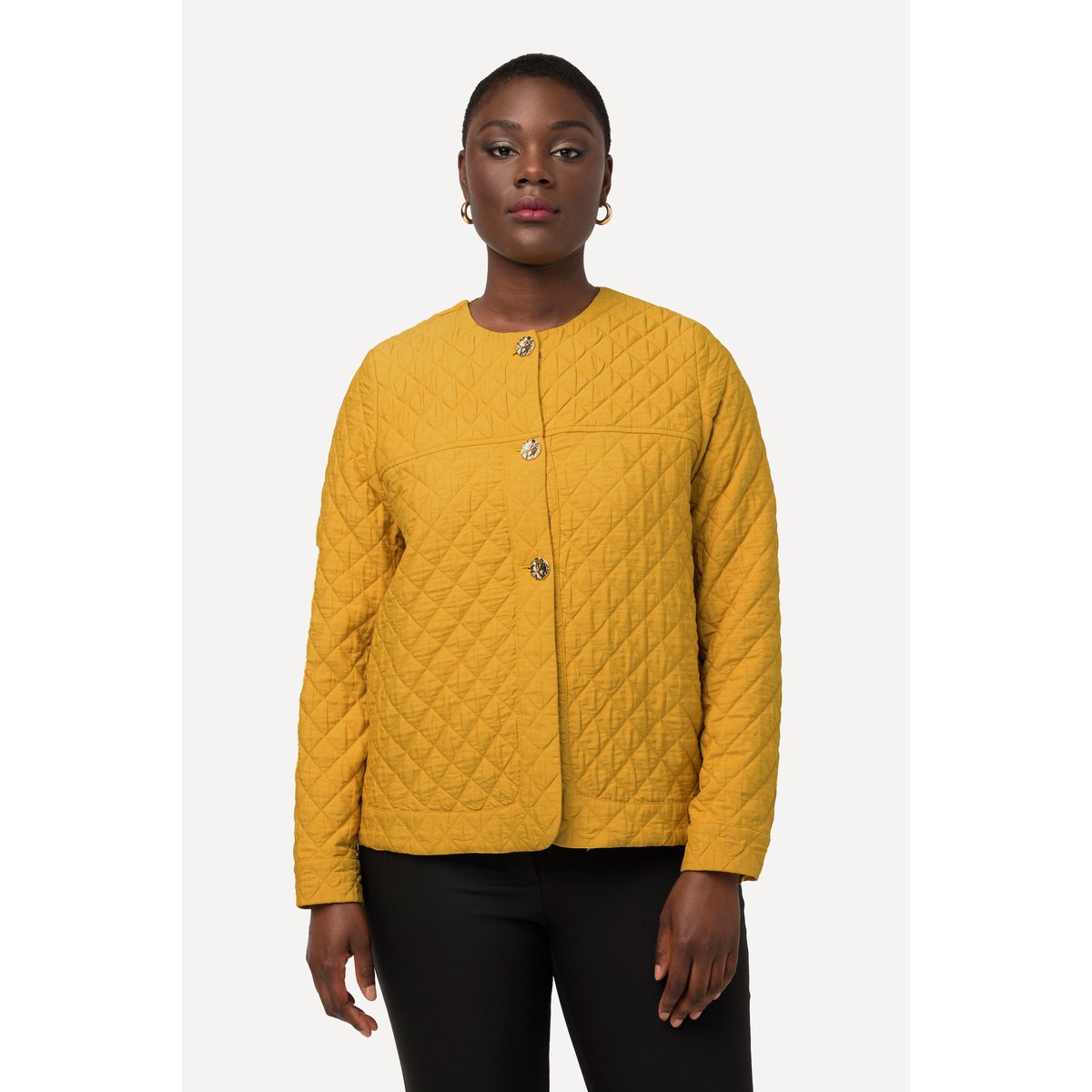 Veste matelassée courte à col rond et patte jaune impérial, ULLA POPKEN