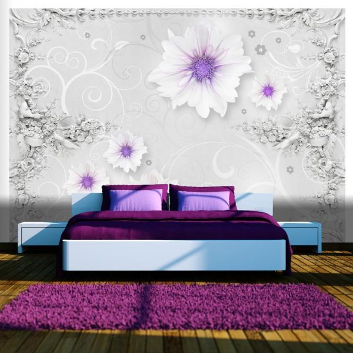 Papier peint intissé panoramique Fleurs Rise of romantic love violet, EDEN