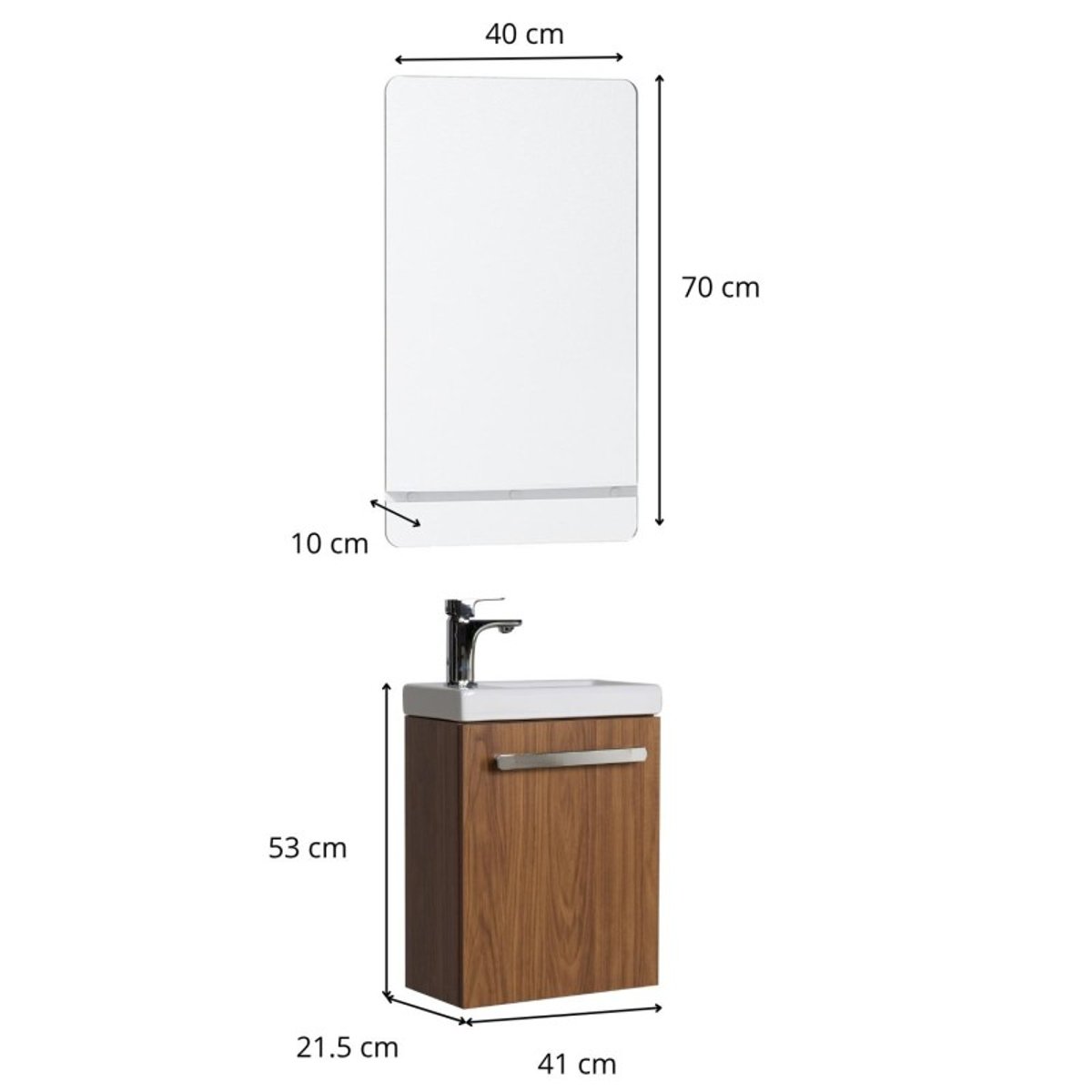 Ensemble lave-mains suspendu avec robinet et miroir NEVADA décor noyer, MOB IN