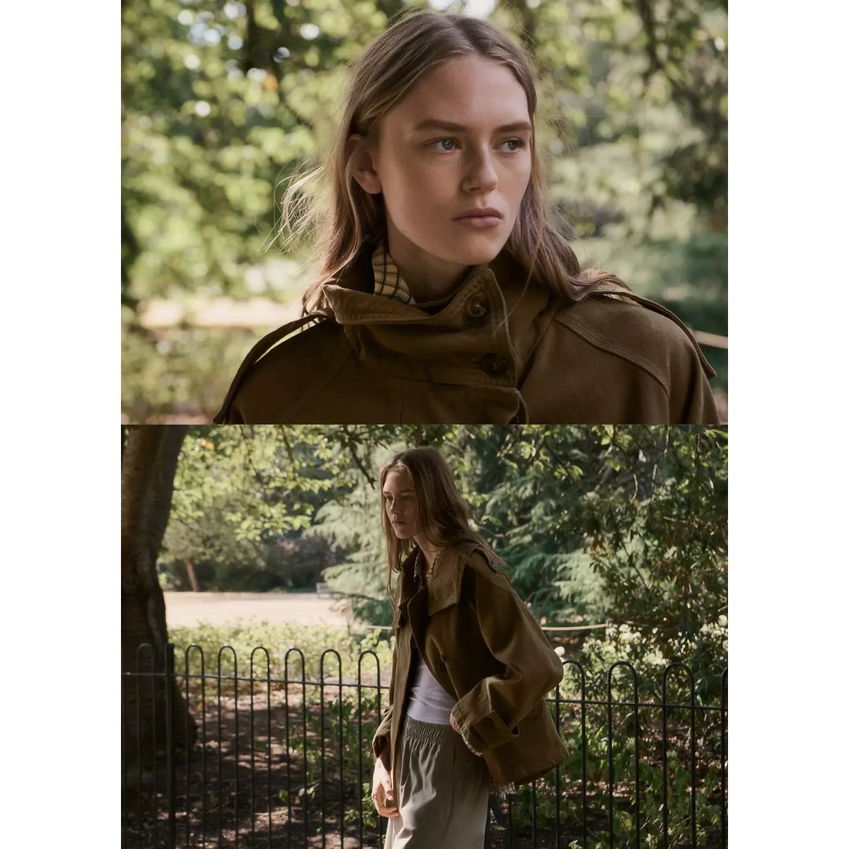 Parka denim à col cheminée kaki, MANGO