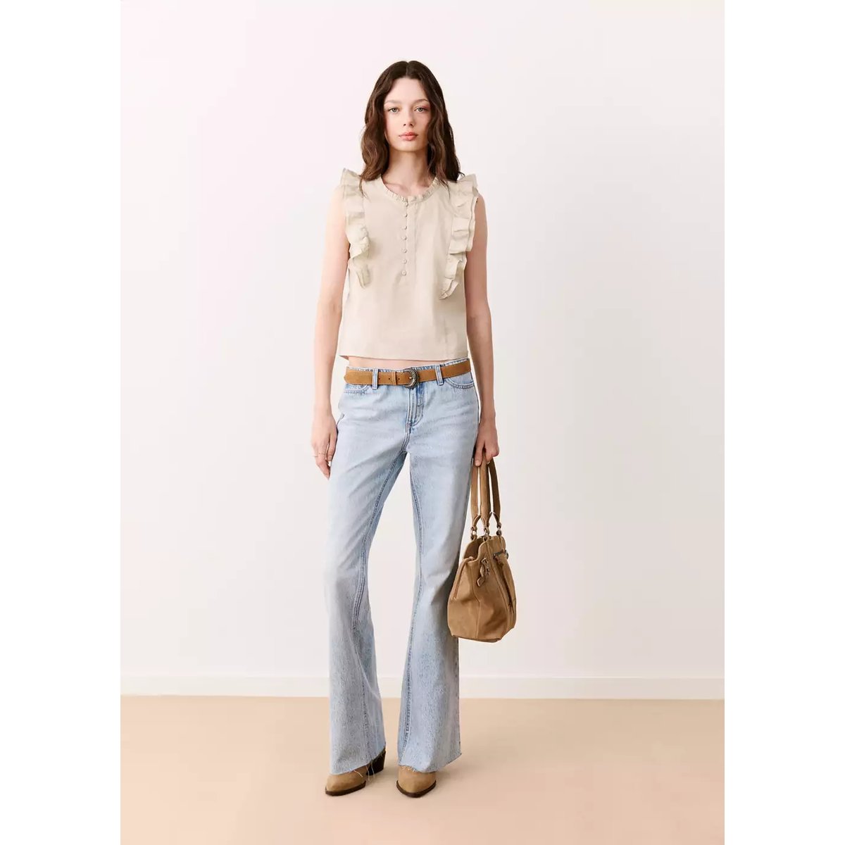 Top coton détail volants marron moyen, MANGO TEEN