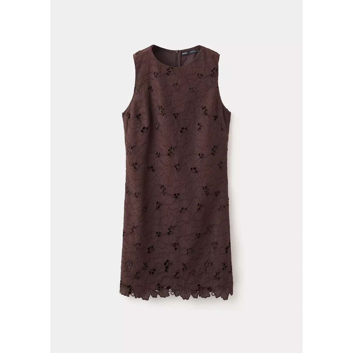 Robe florale brodée et ajourée marron, MANGO