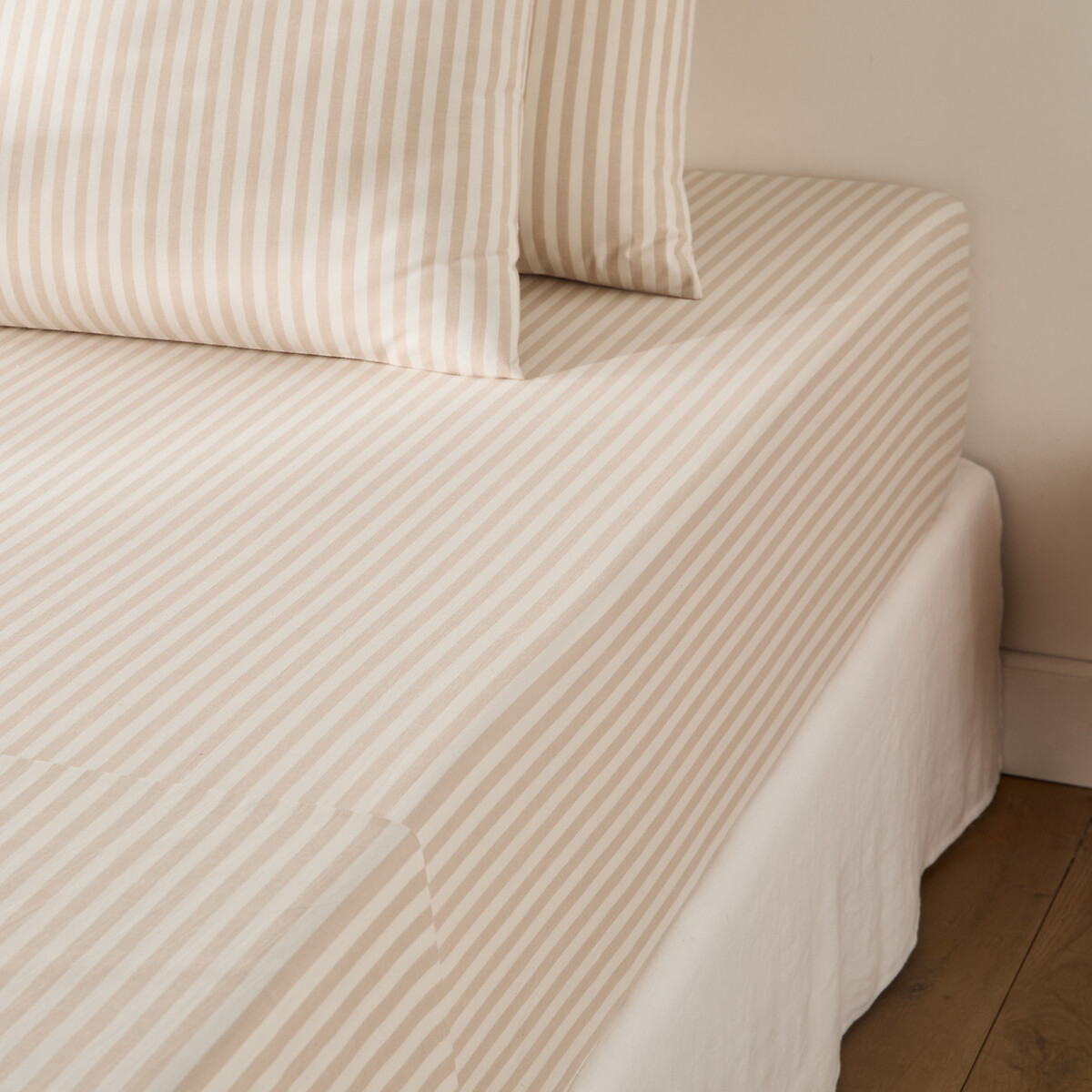 Lenzuolo con angoli in cotone, altezza 30 cm, SOIZIC BEIGE a righe beige, LA REDOUTE INTERIEURS