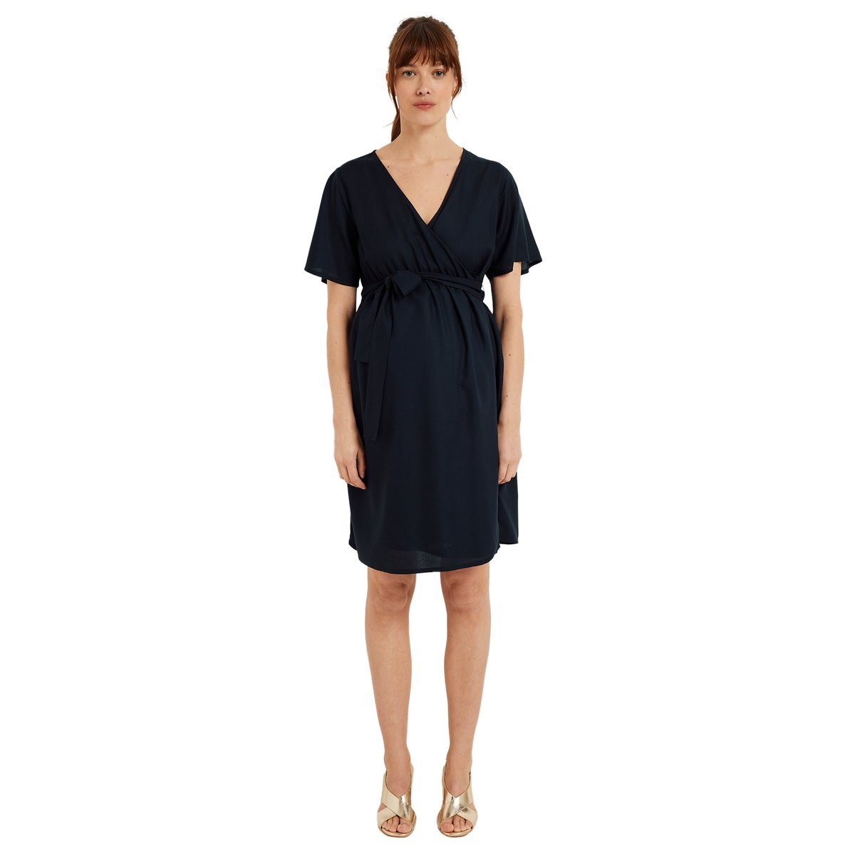Robe courte fluide portefeuille unie grossesse et allaitement noir, VERTBAUDET