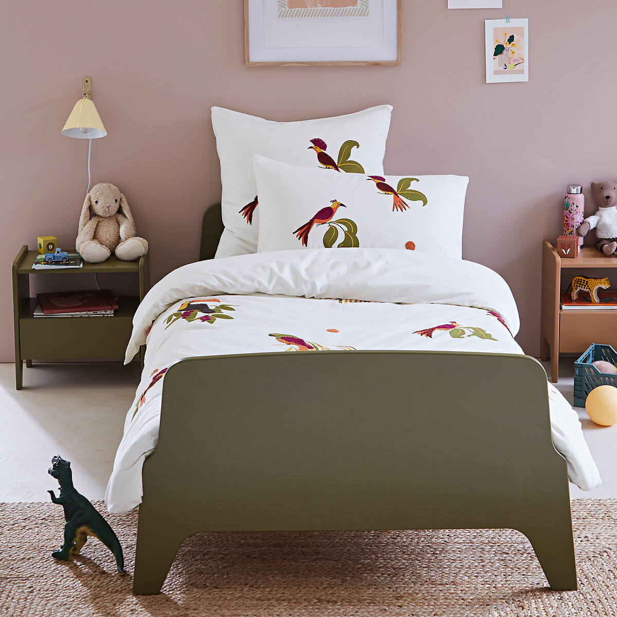 Adil Vintage Retro Style Single Bed with Bed Base khaki green, LA REDOUTE INTERIEURS