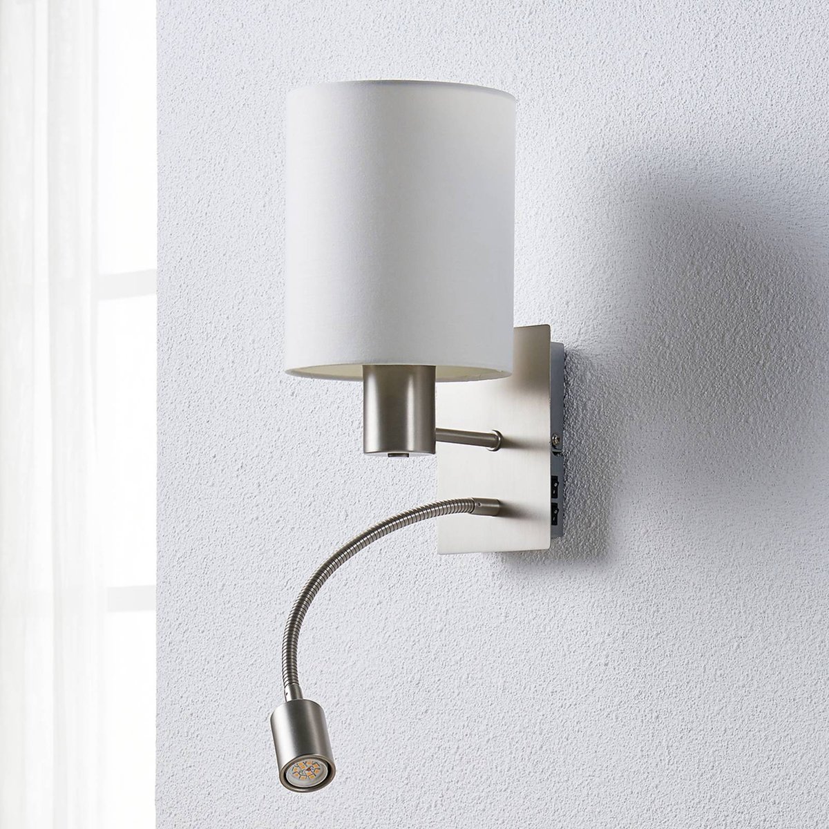 Applique en textile moderneLED, Shajan blanc, nickel mat, LINDBY