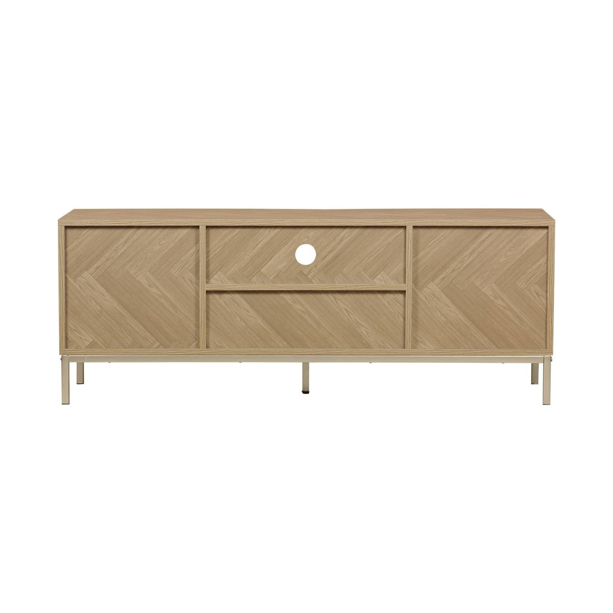 Meuble TV décor chevrons effet bois 2 portes 1 tiroir 120cm BUDAPEST naturel, SWEEEK