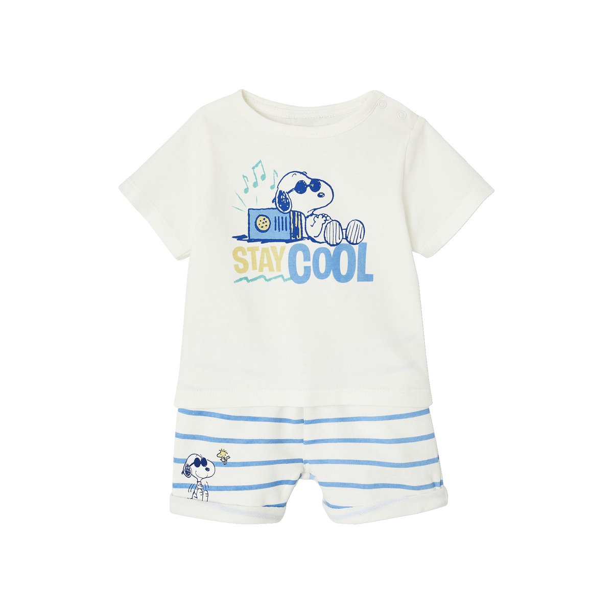 Ensemble bébé t-shirt et short Snoopy rayé bleu, VERTBAUDET