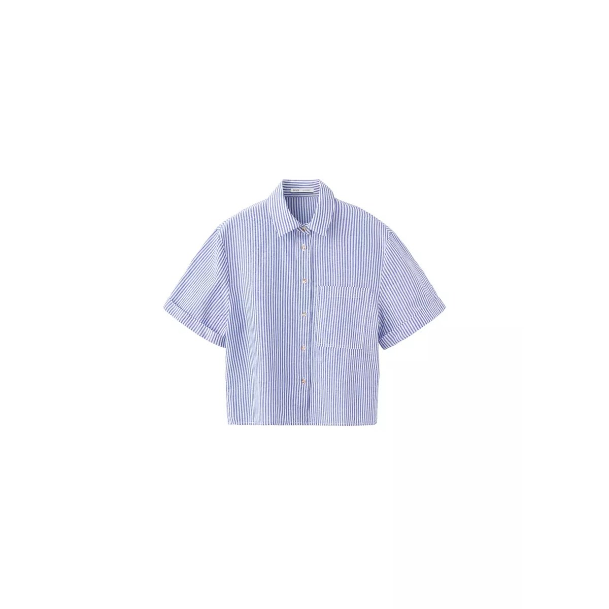 Chemise coton et lin à rayures bleu ciel, MANGO