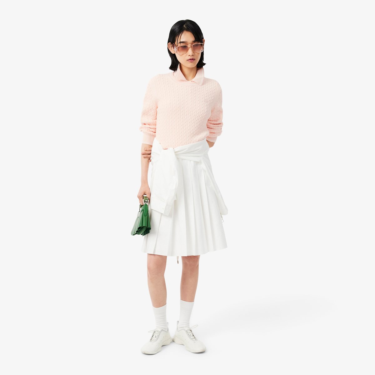 Pull maille torsadée détails rayés rose-n6i, LACOSTE