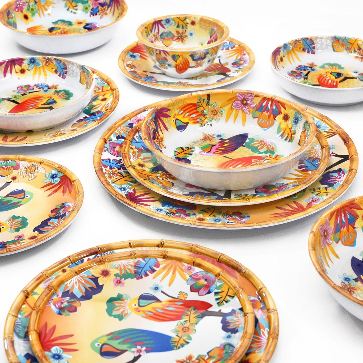 Assiette creuse mélamine Perroquets de Bahia 20 cm autres, LES JARDINS DE LA COMTESSE