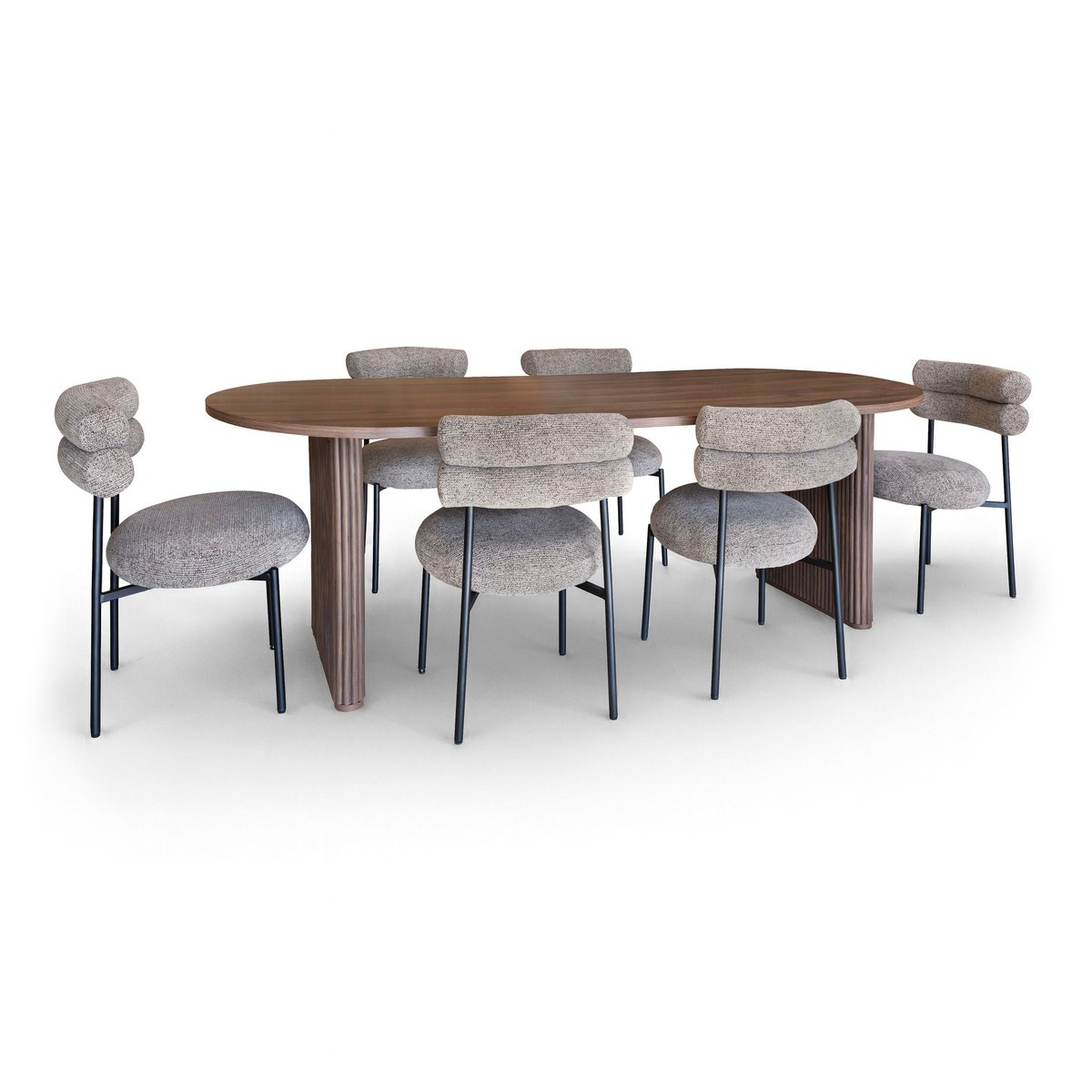 Ensemble table et 6 chaises, GINA beige-naturel-noir, NOW'S HOME