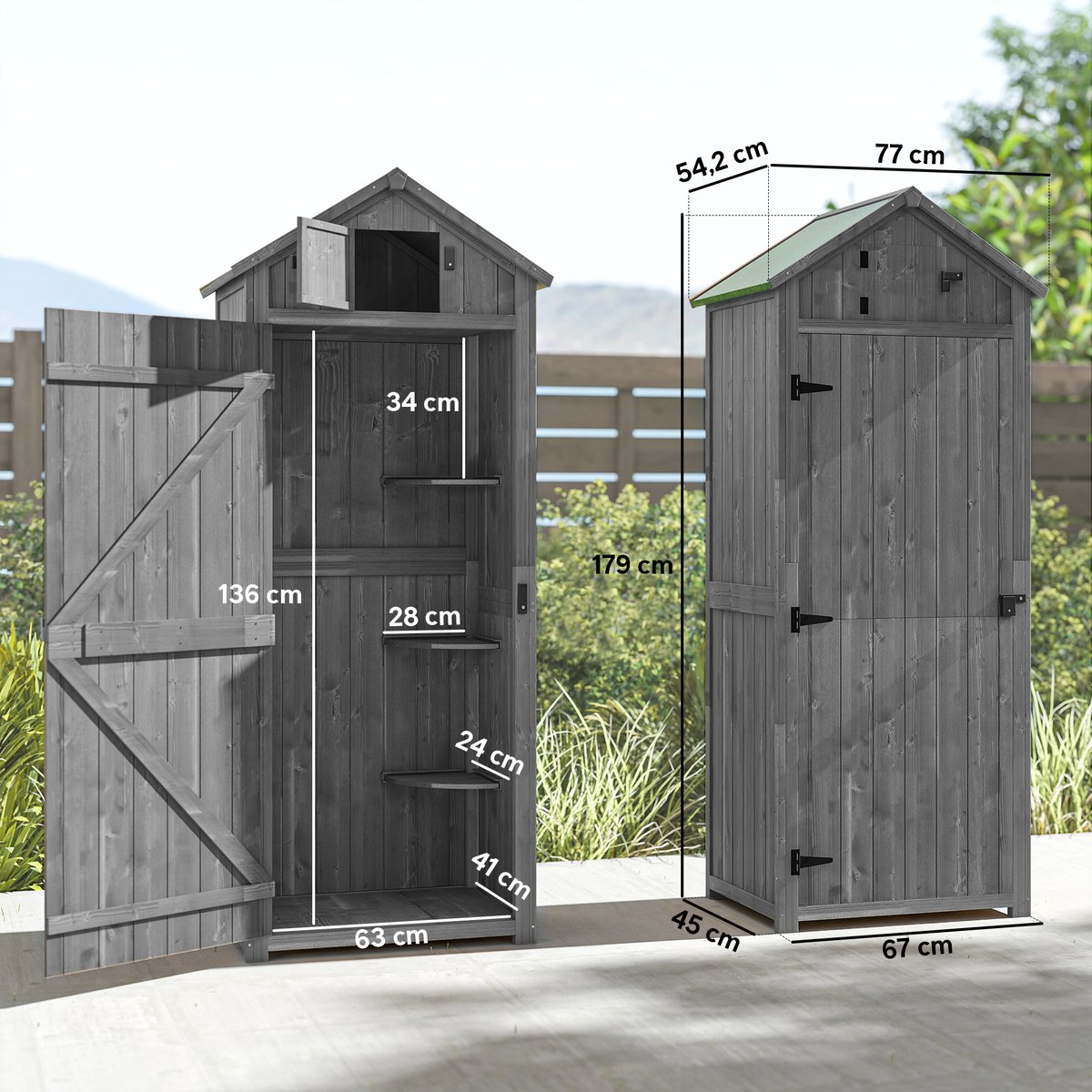 Abri de jardin Bois Bleu clair gris, OUTSUNNY