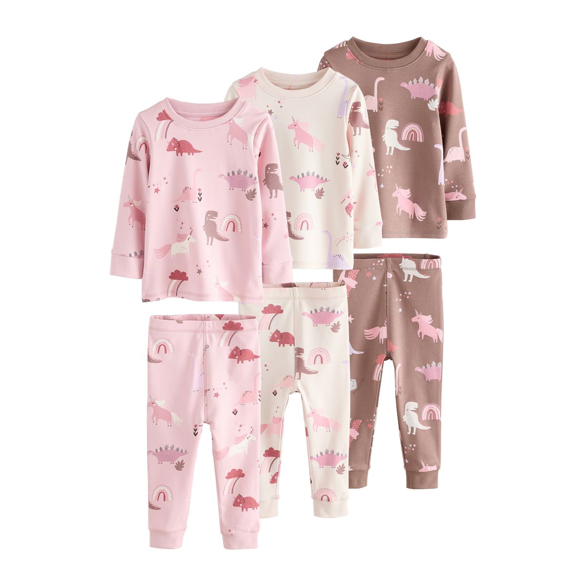 Pyjama confort dinosaures, lot de 3 rose/crème, NEXT