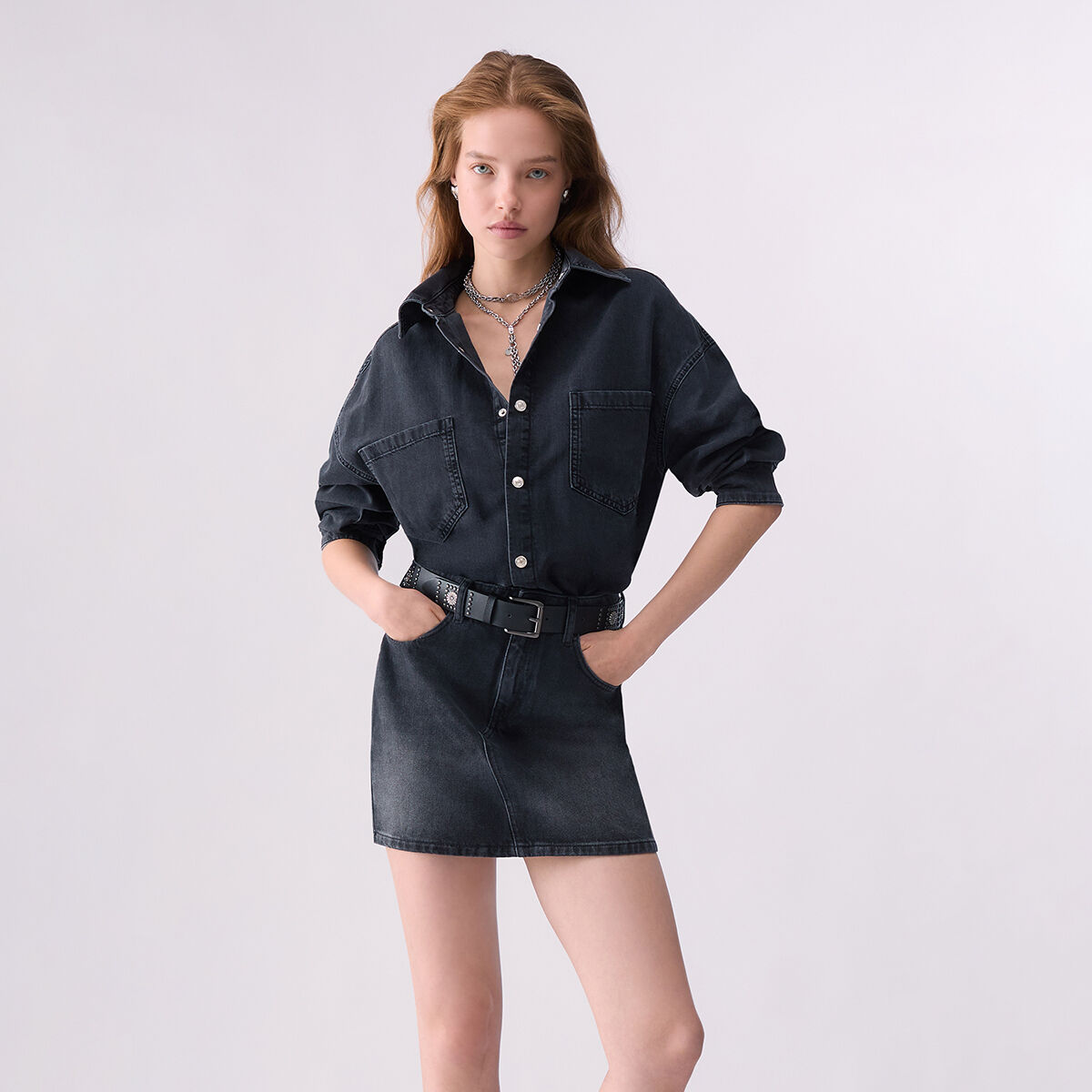 Robe courte en denim avec ceinture denim noir, LIU JO
