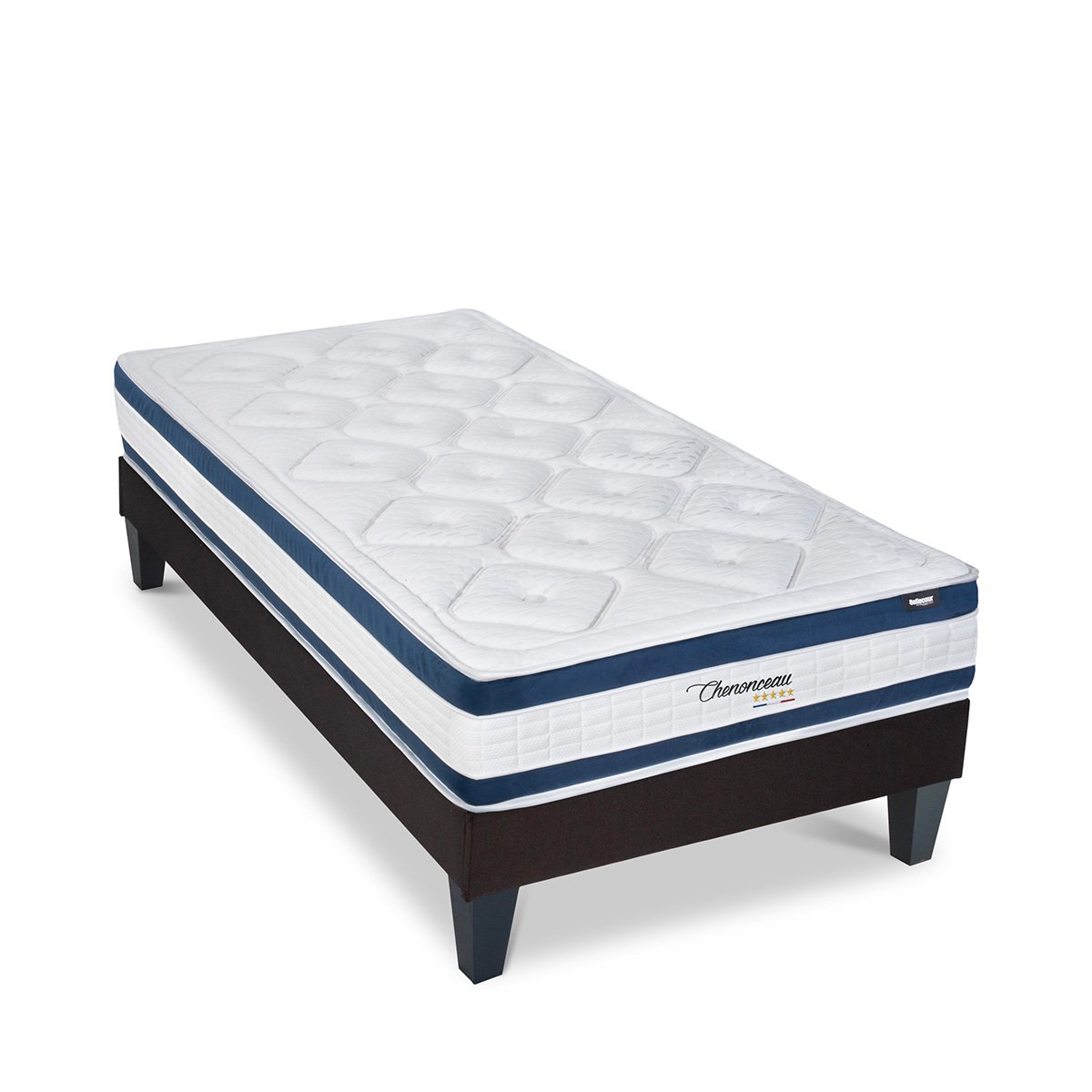 Ensemble Chenonceau 180x200 cm Matelas Mousse + Sommier Bois blanc, BELLECOUR