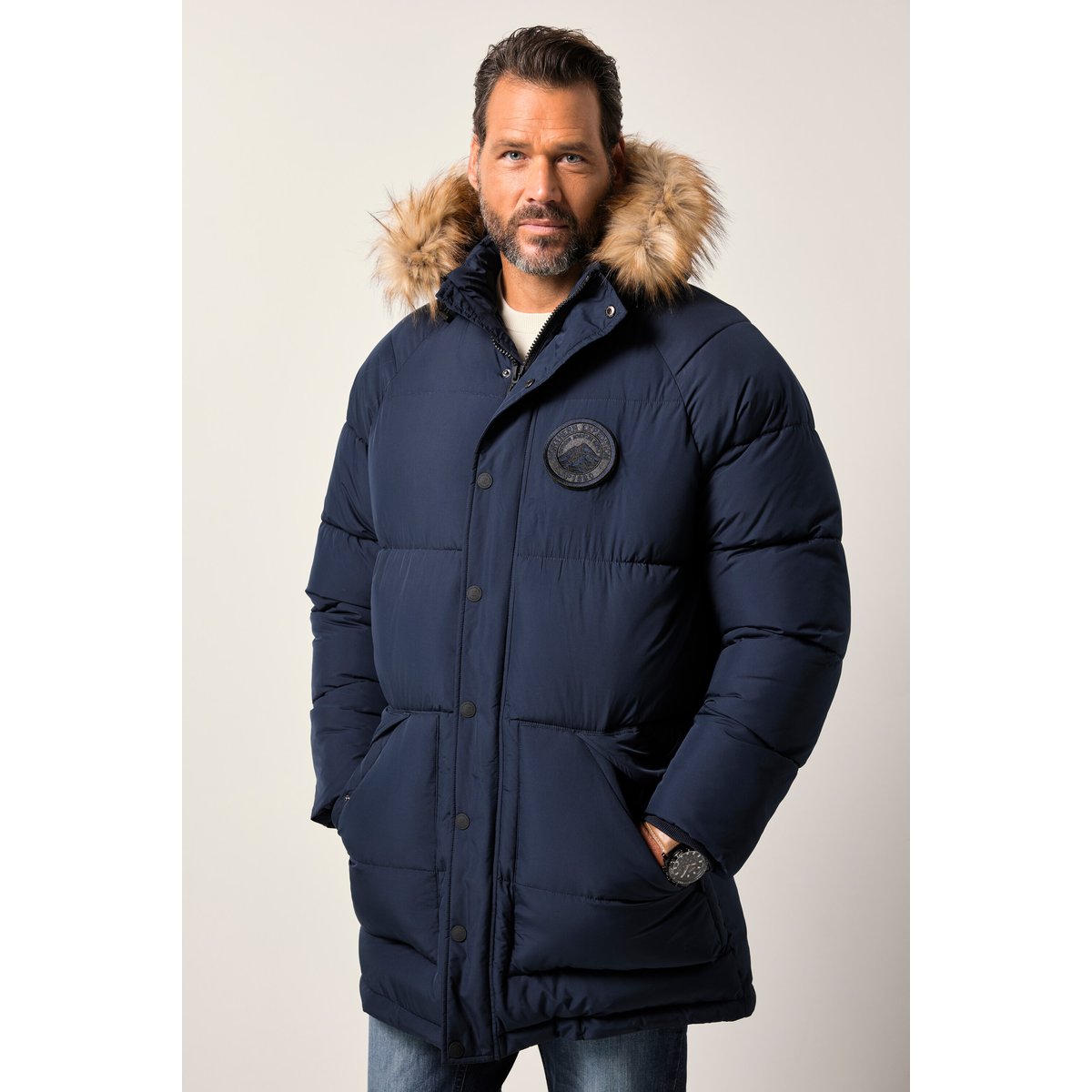 Parka matelassée à capuche bleu marine, JP1880