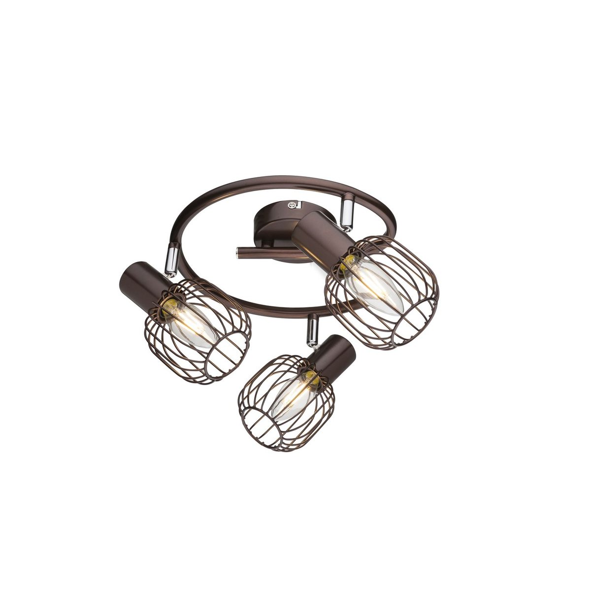 Plafonnier rond 3 spots en métal design industriel AKIN marron, GLOBO LIGHTING