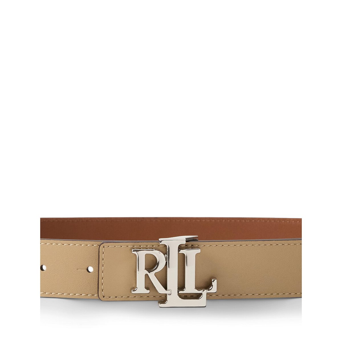 Cintura reversibile con logo, in pelle di vacchetta cammello, LAUREN RALPH LAUREN