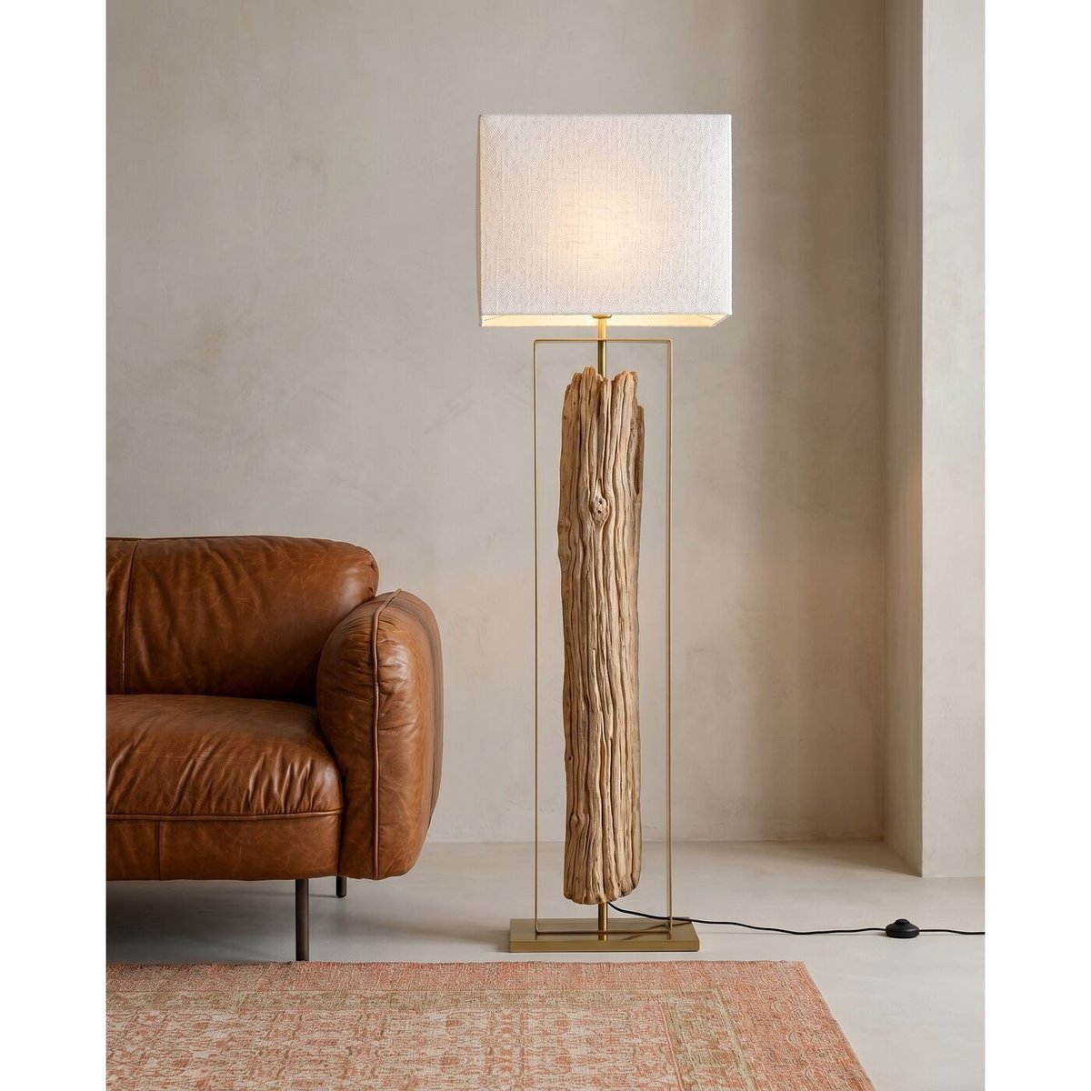 Lampadaire en bois flotté et coton, NATURE bois, KARE DESIGN