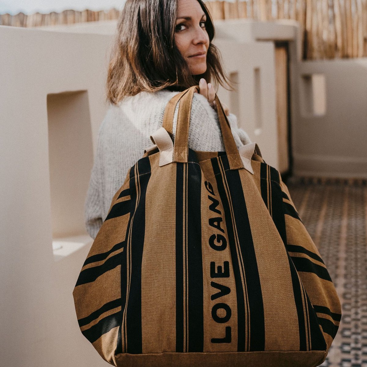 Sac cabas XL camel, noir, ZAKUW