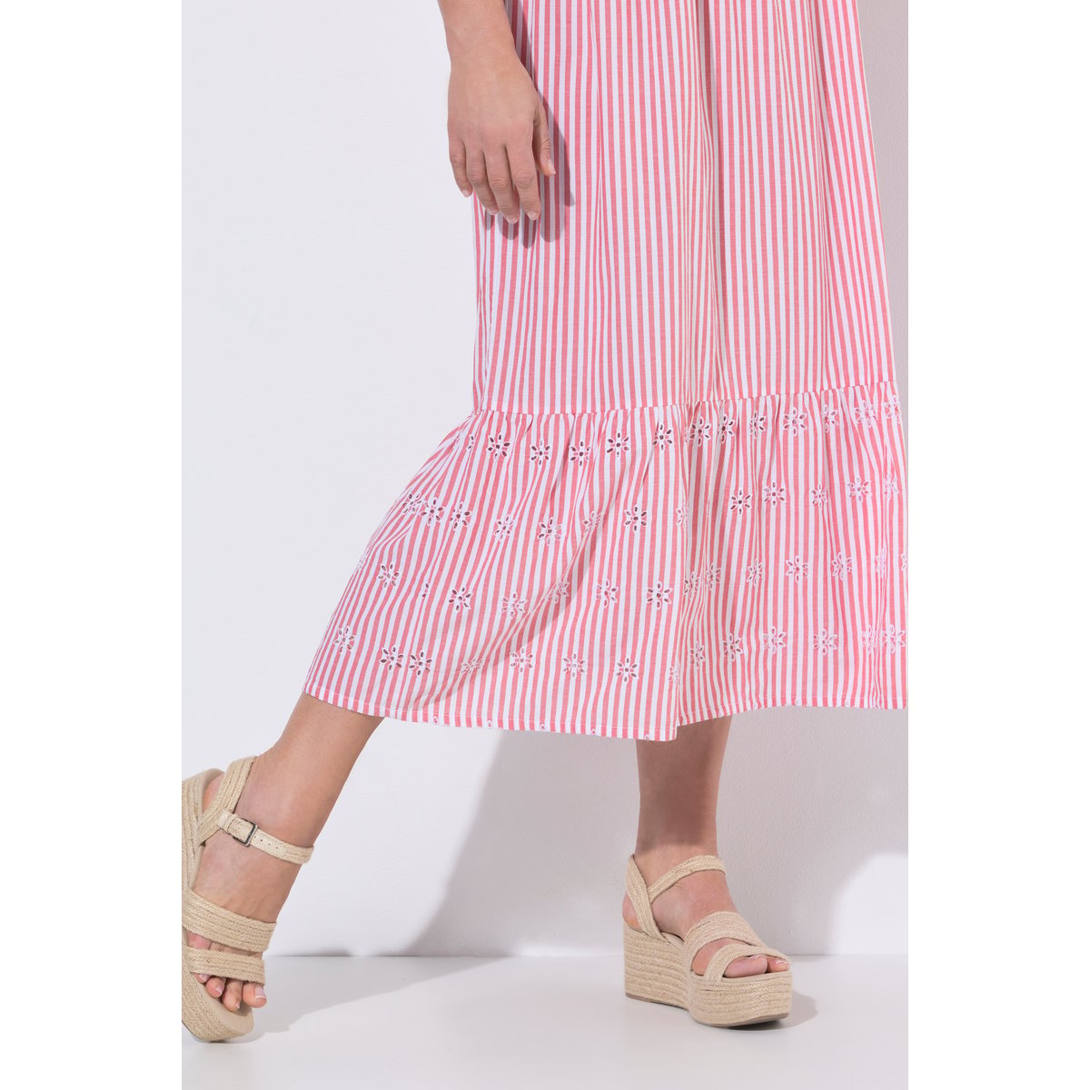 Robe maxi à rayures, poches rouge pavot, ULLA POPKEN