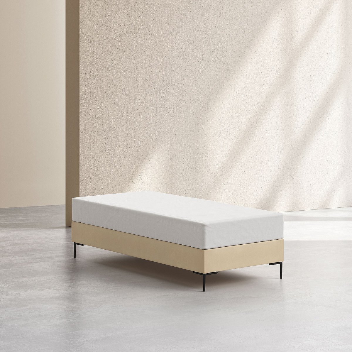 Sommier tapissier tissu NOTA crème, HABITAT