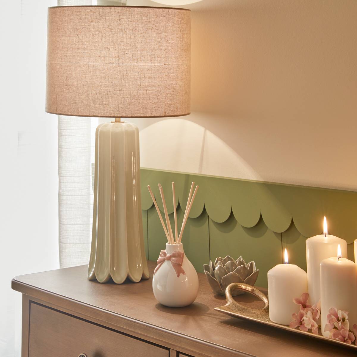 Lampe cylindrique en acier VINNY vert, ATMOSPHERA