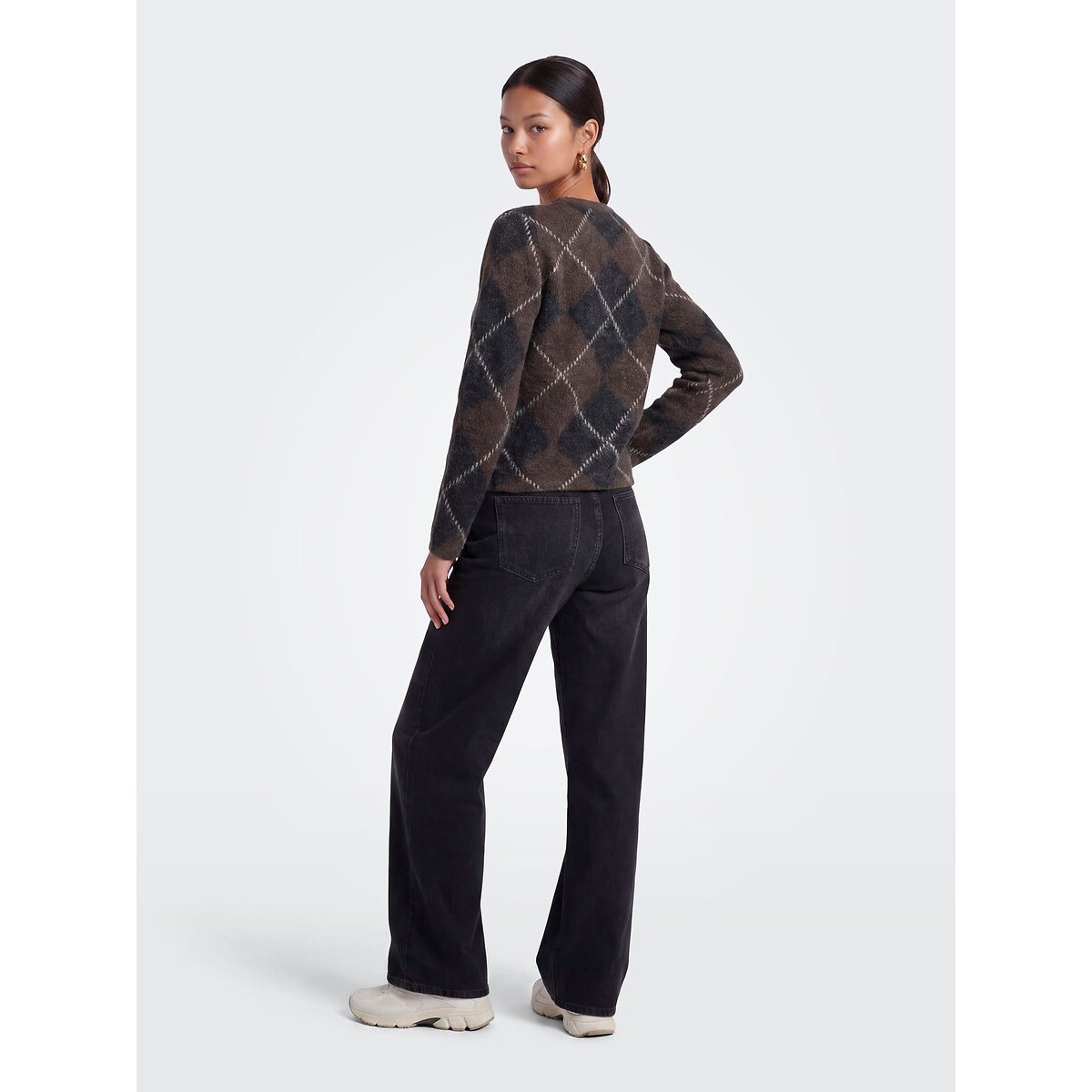 Gilet manches longues imprimé jacquard imprimé marron, ONLY