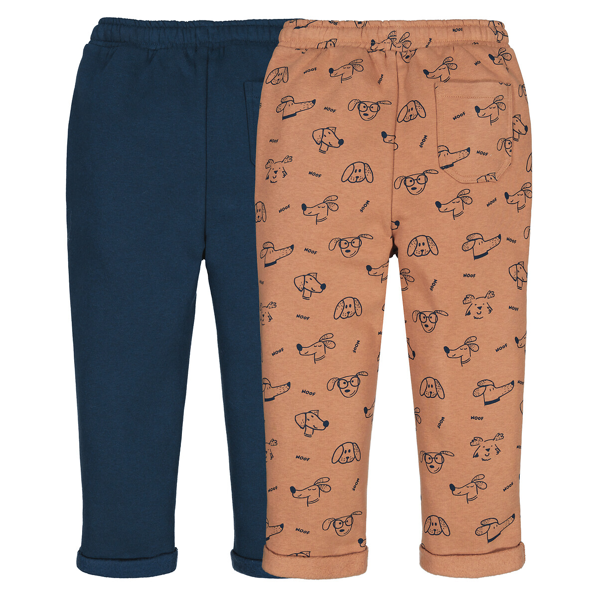 Pack of 2 Joggers in Cotton Mix navy blue/camel, LA REDOUTE COLLECTIONS