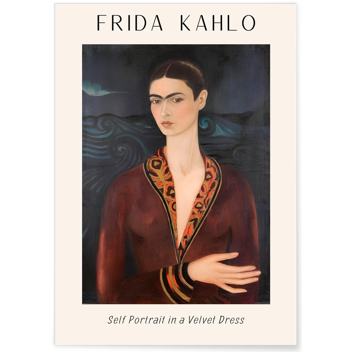 Affiche Frida Kahlo « Self Portrait in a Velvet Dress » blanc, L'AFFICHERIE
