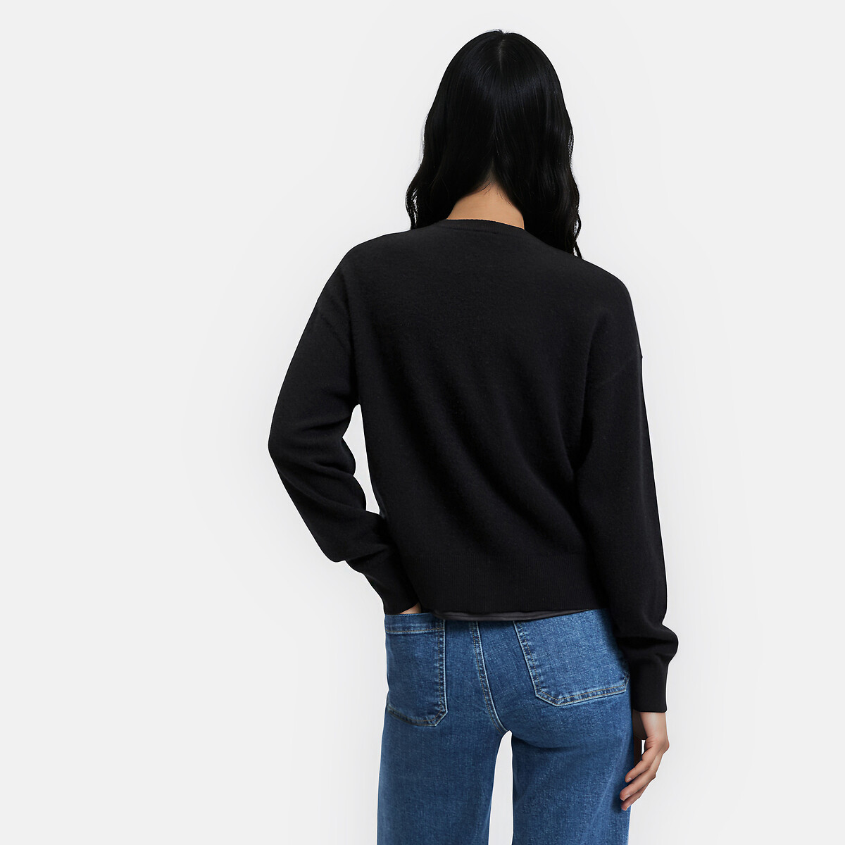 Cardigan en fine maille cachemire col rond noir, LA REDOUTE COLLECTIONS