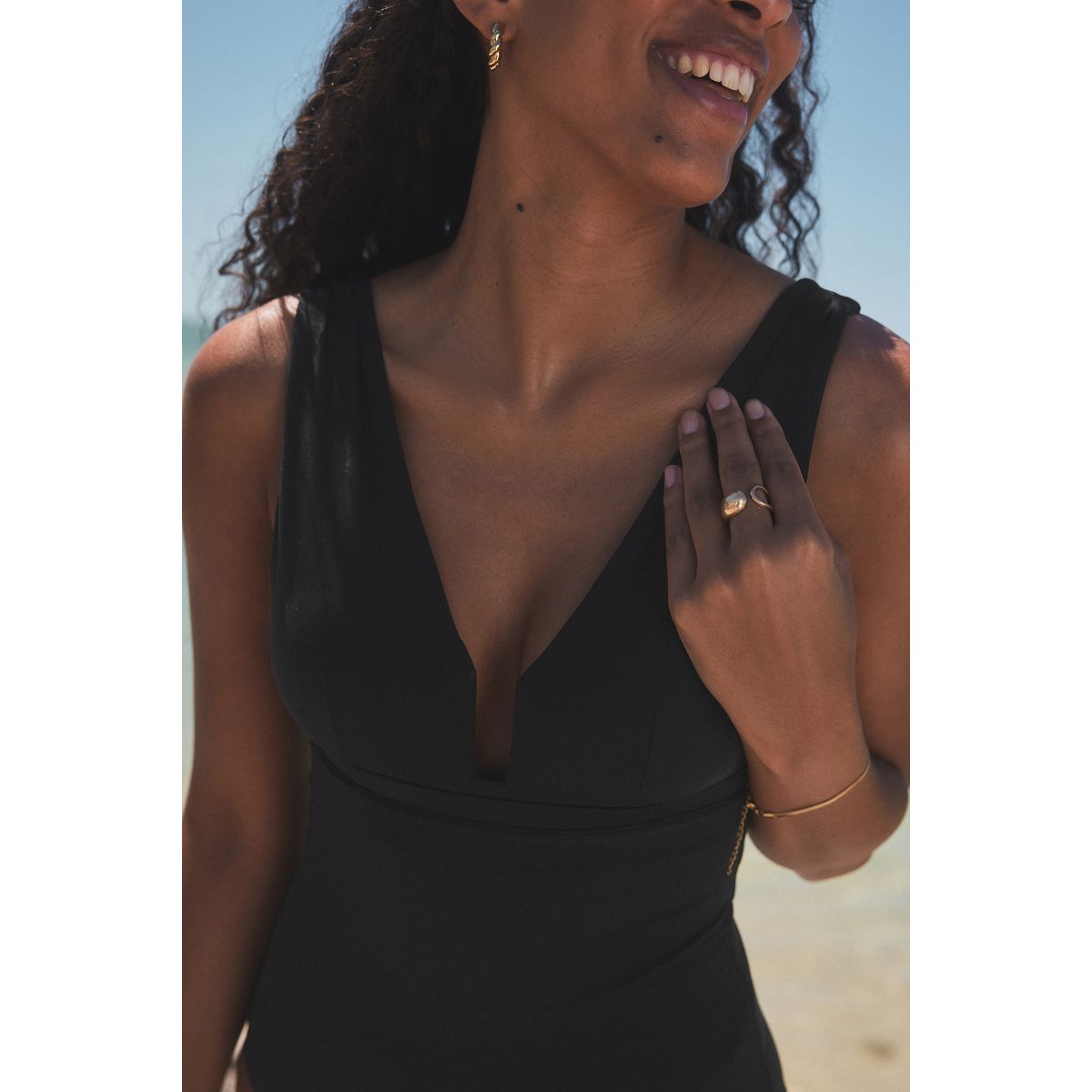 Maillot de bain plongeant gainant noir, NEXT