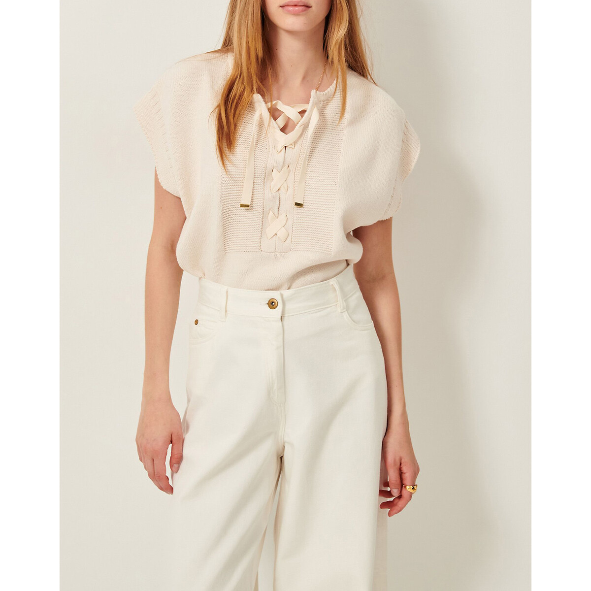 Pull ample, sans manches à lacet, ODYSSEE ecru, SESSUN
