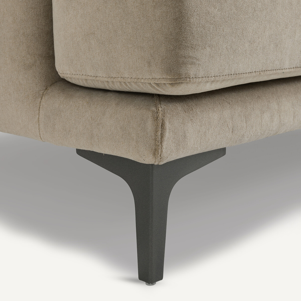 Linkse hoekbank met leuning in stonewashed fluweel Marsile grijs shiitaké, AM.PM