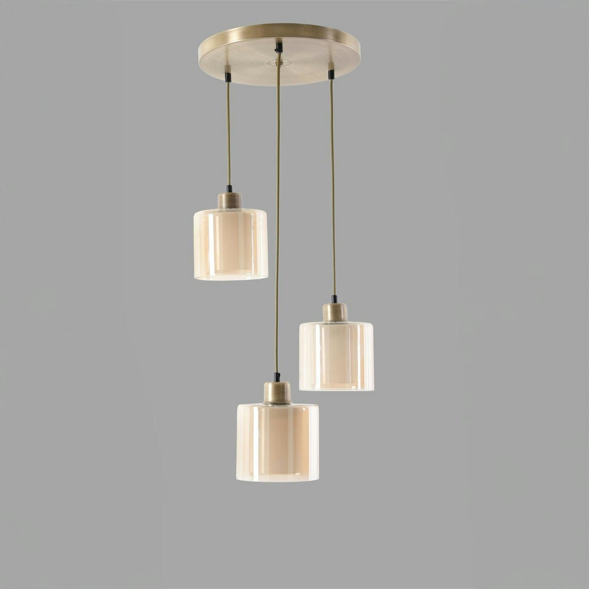 Suspension moderne en verre ivoire 3 abat-jour SIDE doré, PIER IMPORT
